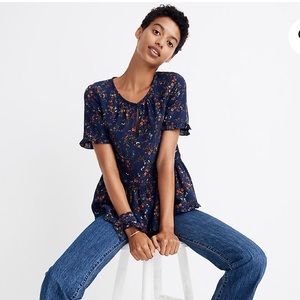 🎉 HOST PICK 🎉 NWT Silk Stanza Ruffle-Hem Top in Moonless Floral